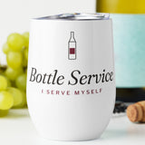 The Bottle Service Wine Tumbler with grapes, a cork and a bottle