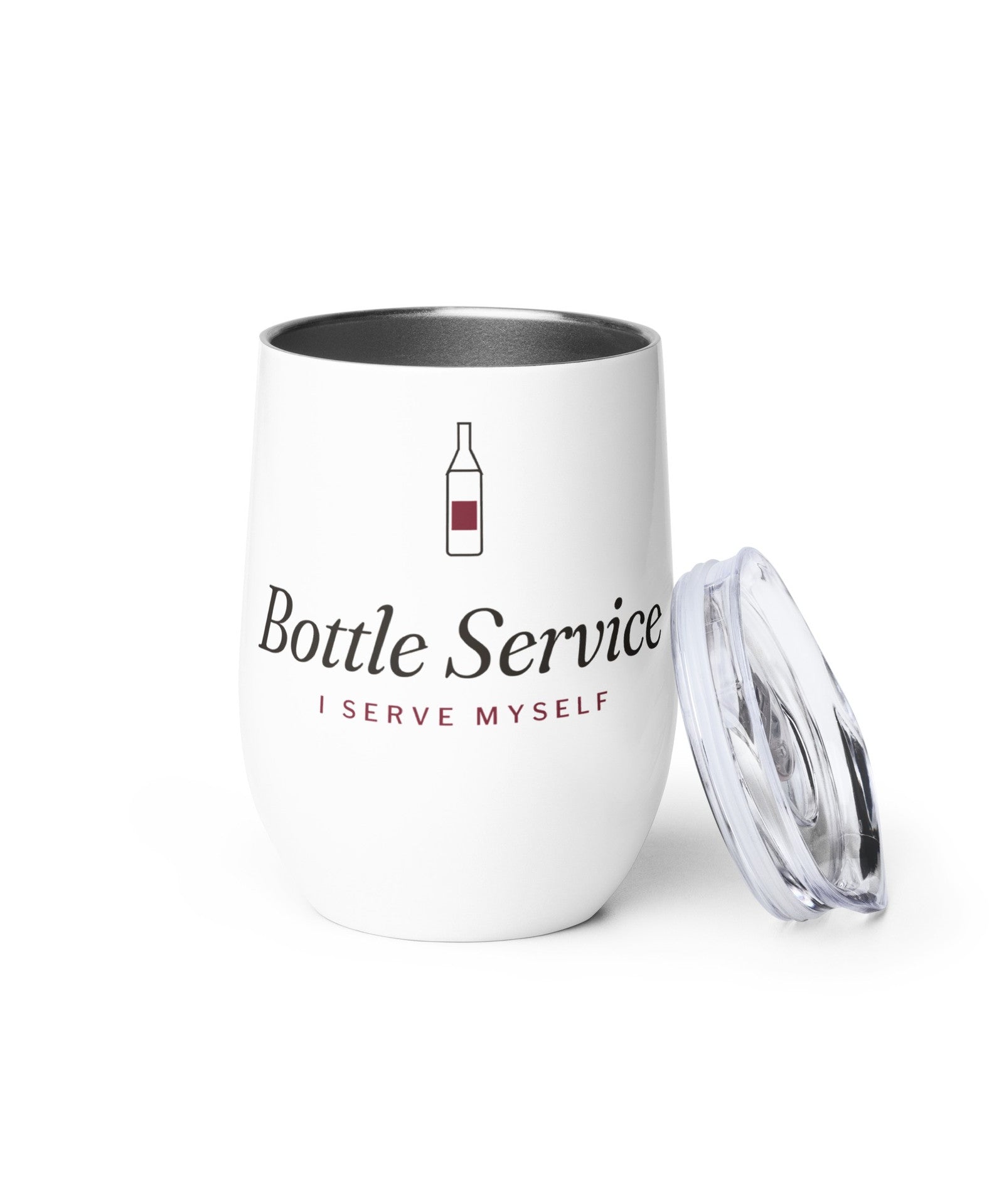 The Bottle Service Wine Tumbler with its lid set aside