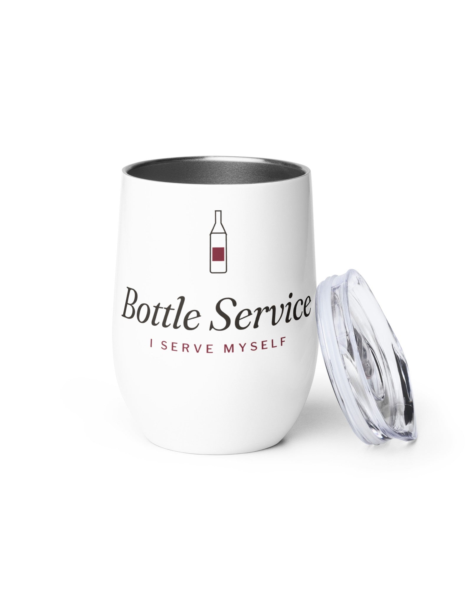 The Bottle Service Wine Tumbler with its lid set aside