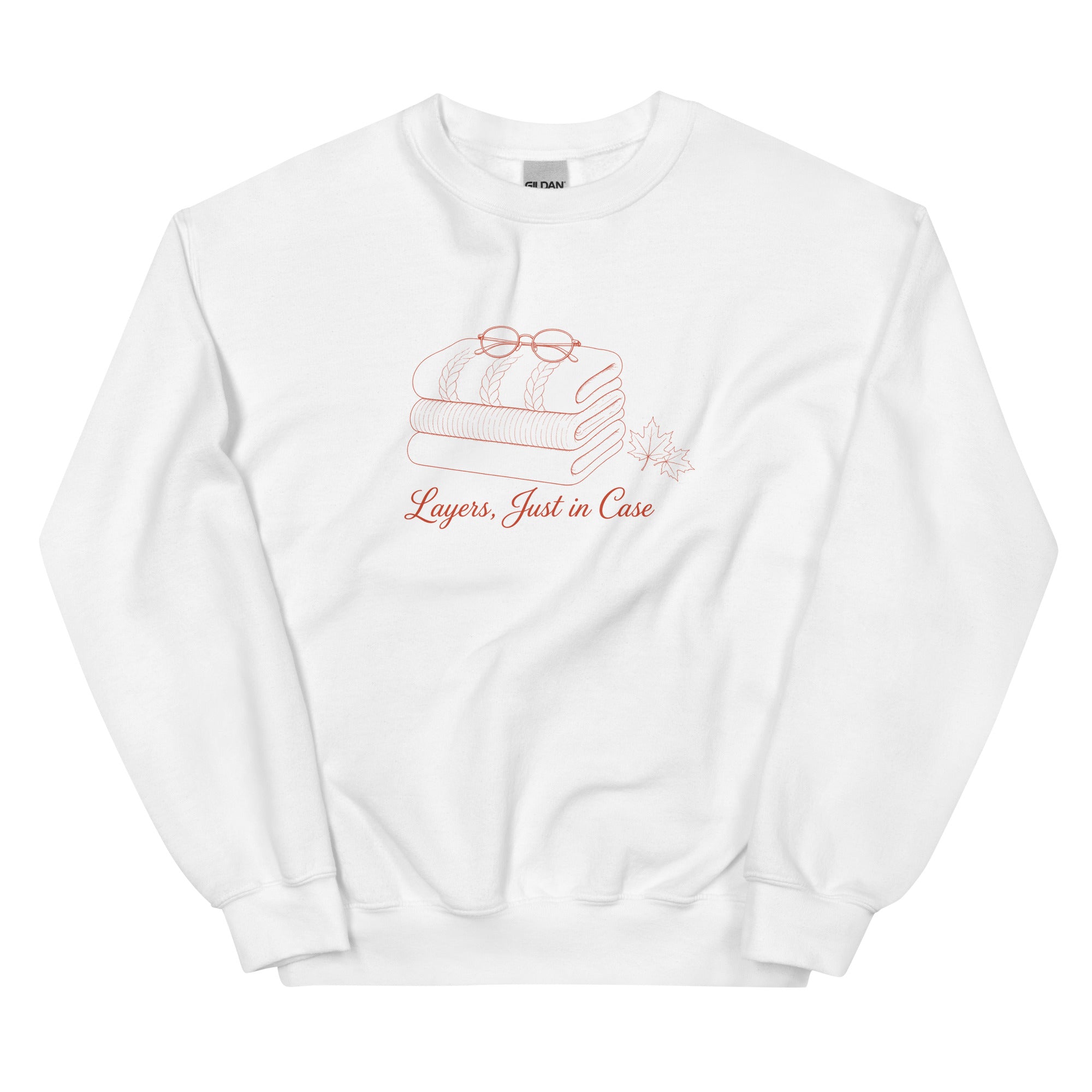 The Layers, Just in Case Crewneck in White, product shot, flat lay front