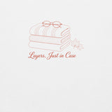 The Layers, Just in Case Crewneck in White, close-up of the print