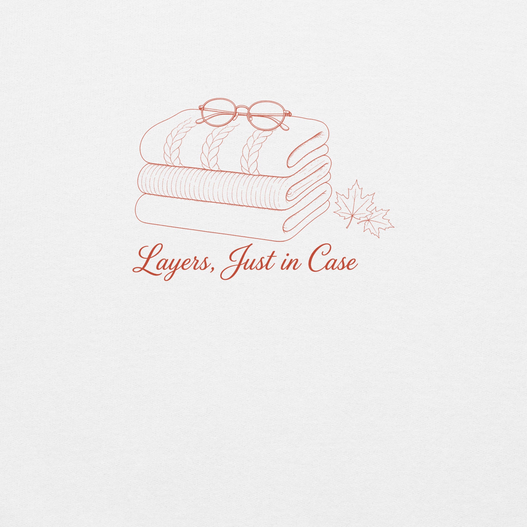 The Layers, Just in Case Crewneck in White, close-up of the print