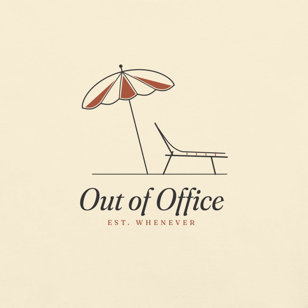 The Out of Office Tee in Ivory, close-up of the print
