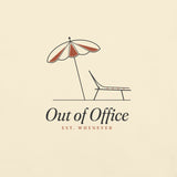 The Out of Office Tee in Ivory, close-up of the print