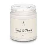 The Wick and Tired Candle in Clean Cotton, product shot from another angle