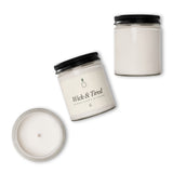 The Wick and Tired Candle in Clean Cotton, product shot from another angle