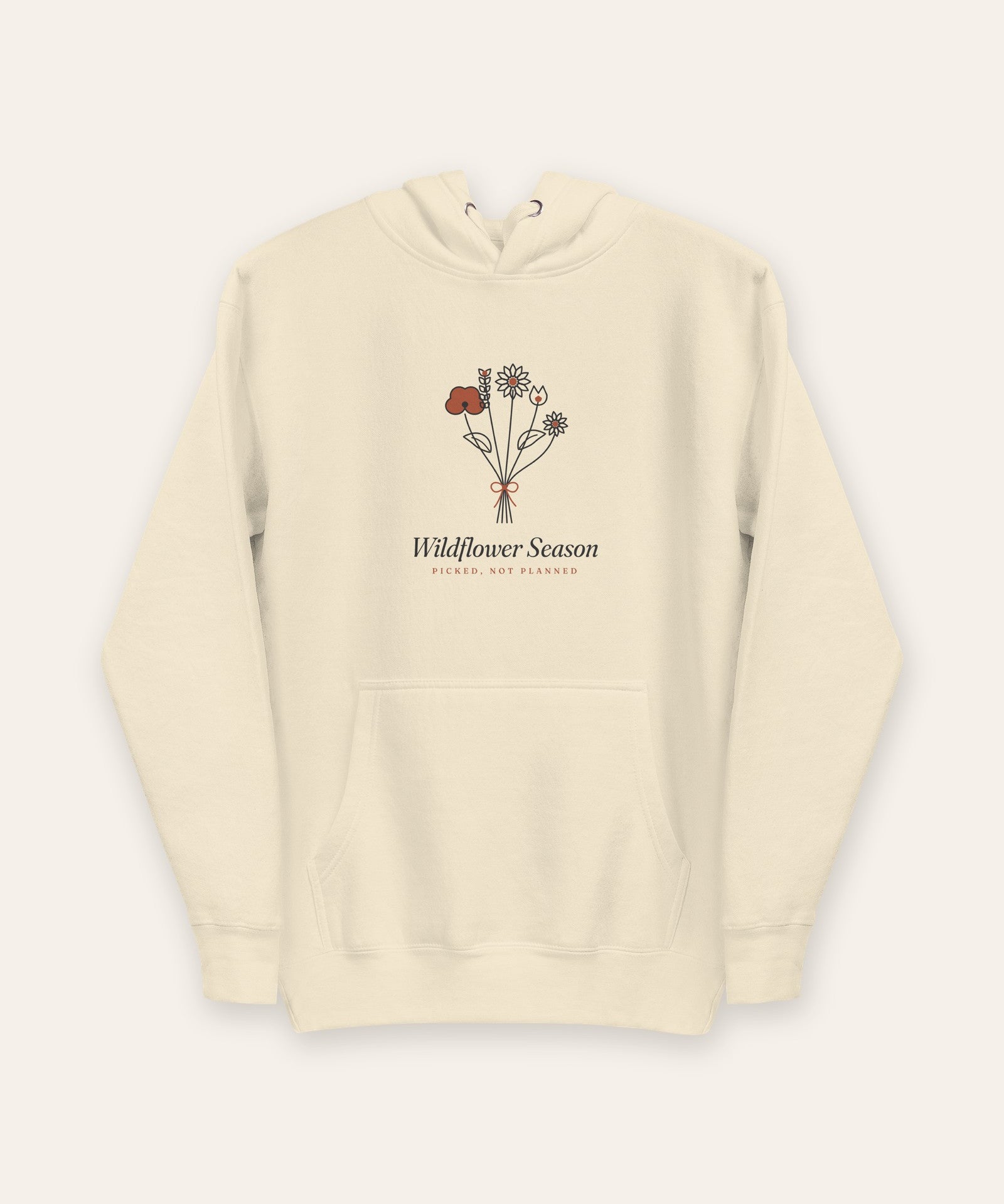 The Wildflower Season Hoodie in Bone, flat lay front, product shot on cream