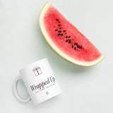The Wrapped Up Mug in White, styled on a table