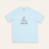 The Yacht Club Tee in Chambray, flat lay front, product shot on cream