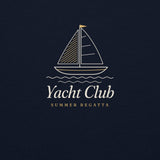 The Yacht Club Crewneck in Navy, close-up detail