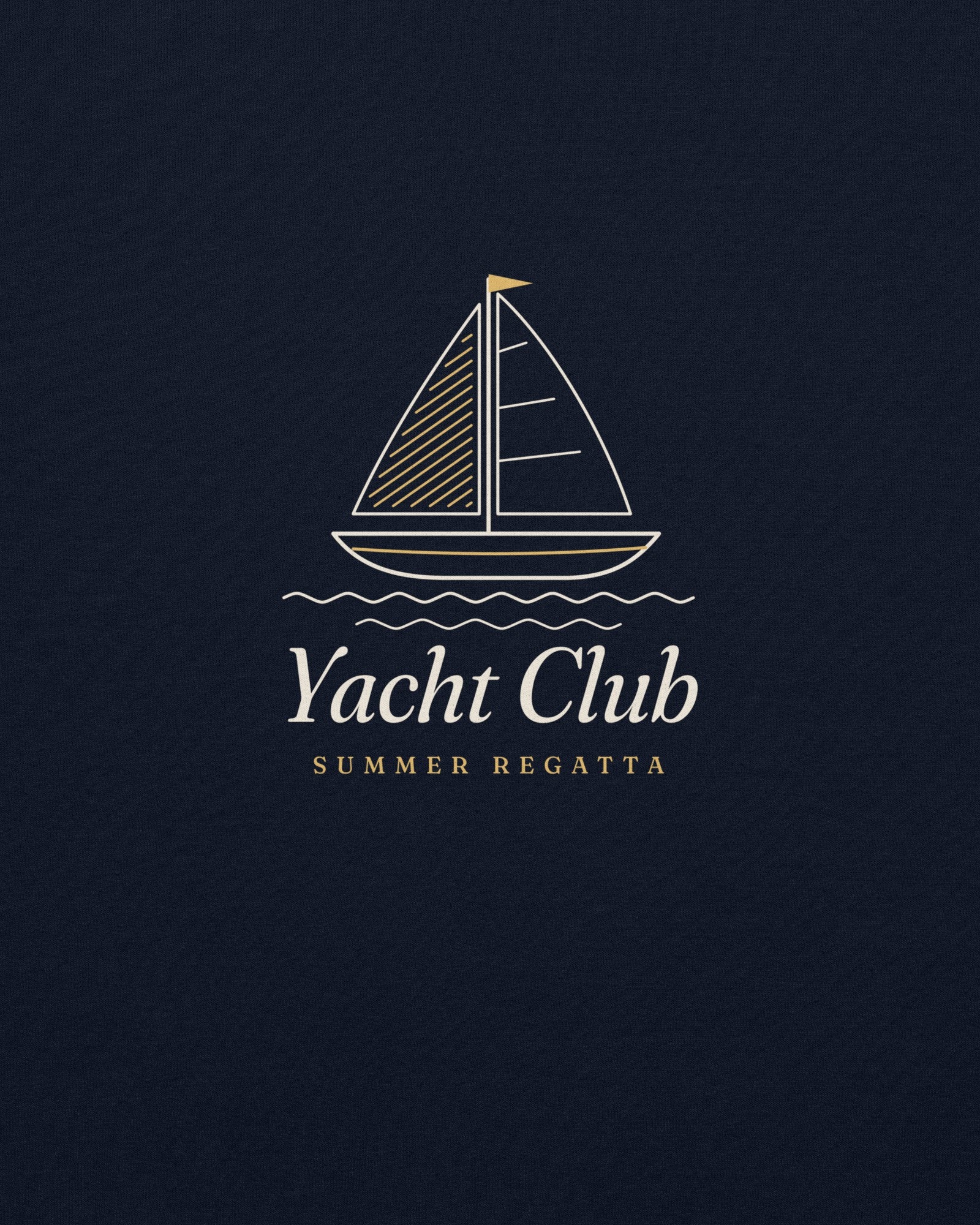 The Yacht Club Crewneck in Navy, close-up detail